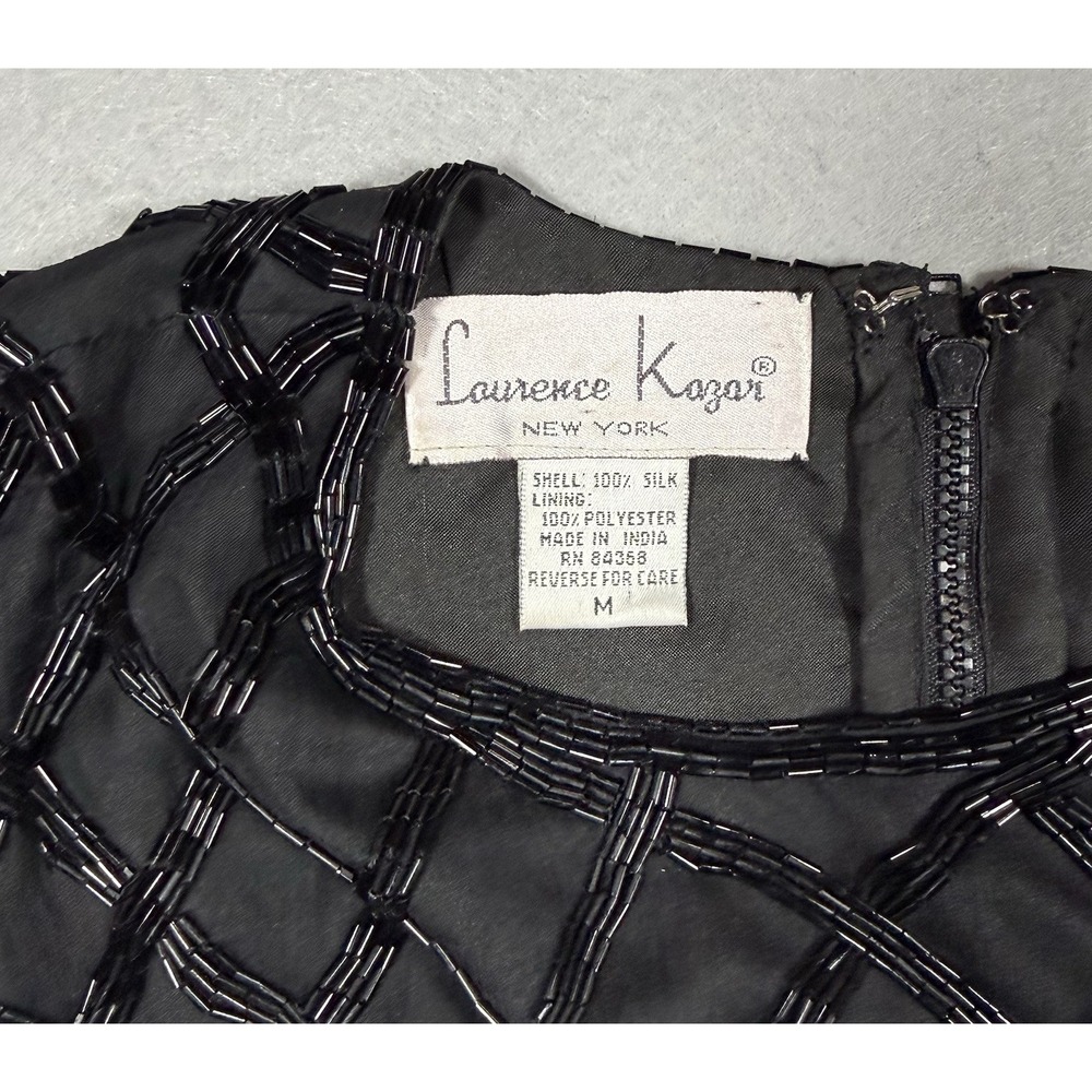 VTG Laurence Kazar Black Beaded Lattice Tank Size M Whimsigoth Ren Faire Luxury - Picture 5 of 9